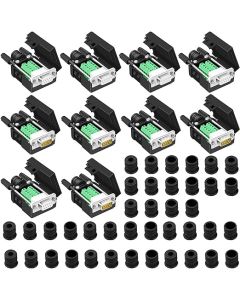 ANMBEST 10PCS DB9 Breakout Connector, 5PCS Male + 5PCS Female DB9 Solderless RS232 D-SUB Serial to 9-pin Port Terminal Adapter Connector Breakout Board with Case Long Bolts Tail Pipe